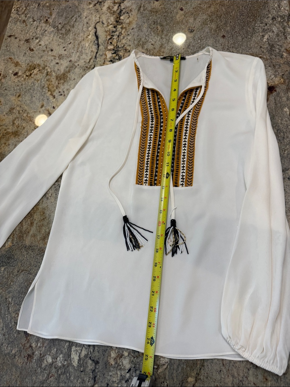 Kobi Halperin Off White Blouse with Mustard & Black Embroidered Front. Stunning!